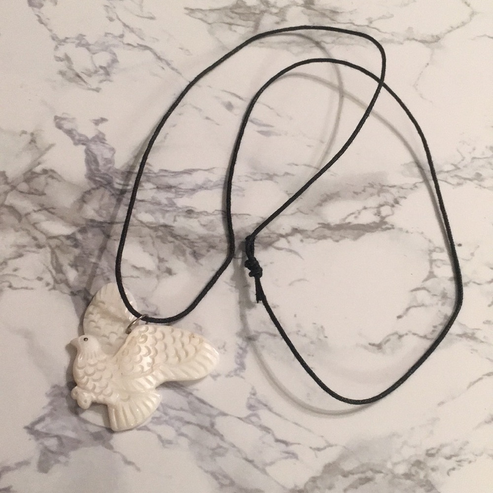 SOLD Handmade Shell Carved Dove Necklace